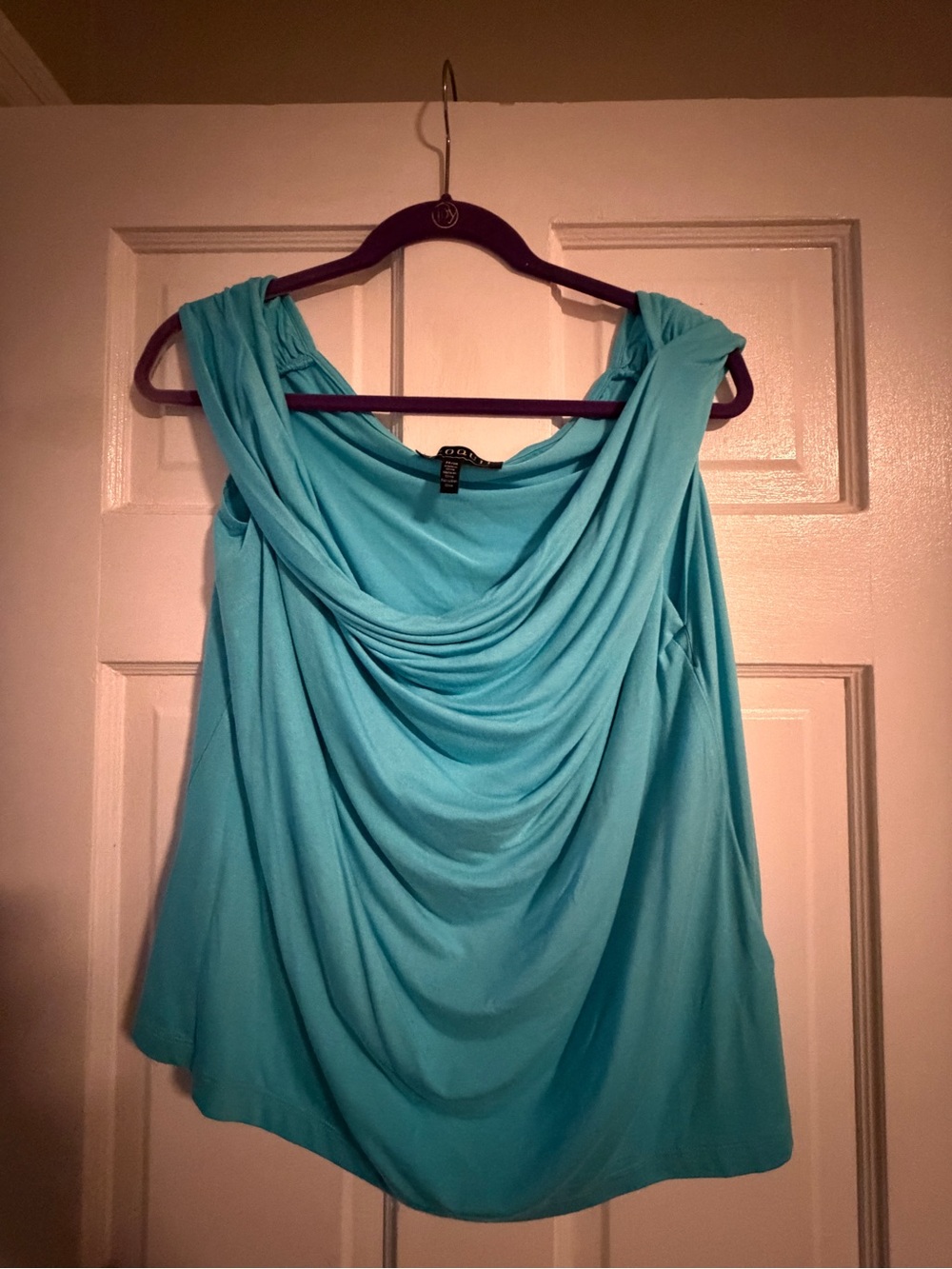 Aqua Draped Cowl Neck Women's Top